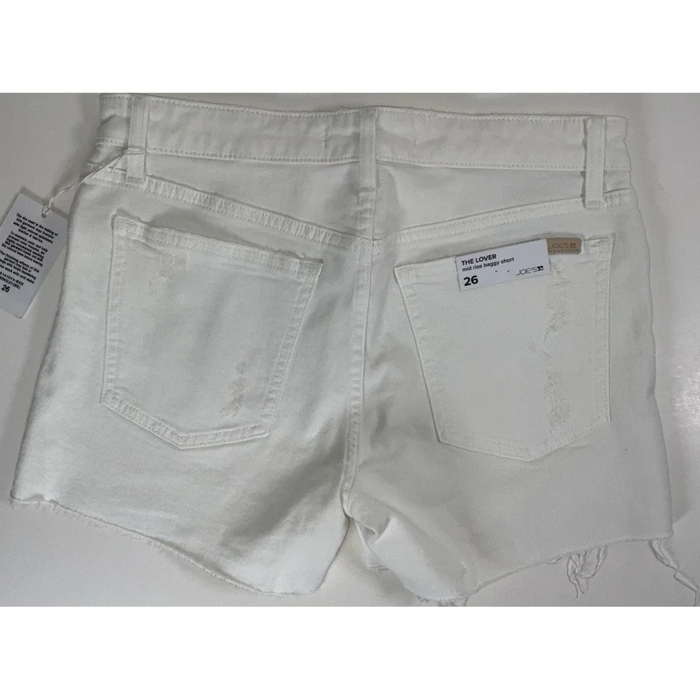 NWT Women's Joe's Jeans The Lover Mid‎ Rise Baggy Shorts Distressed White 28X3.5